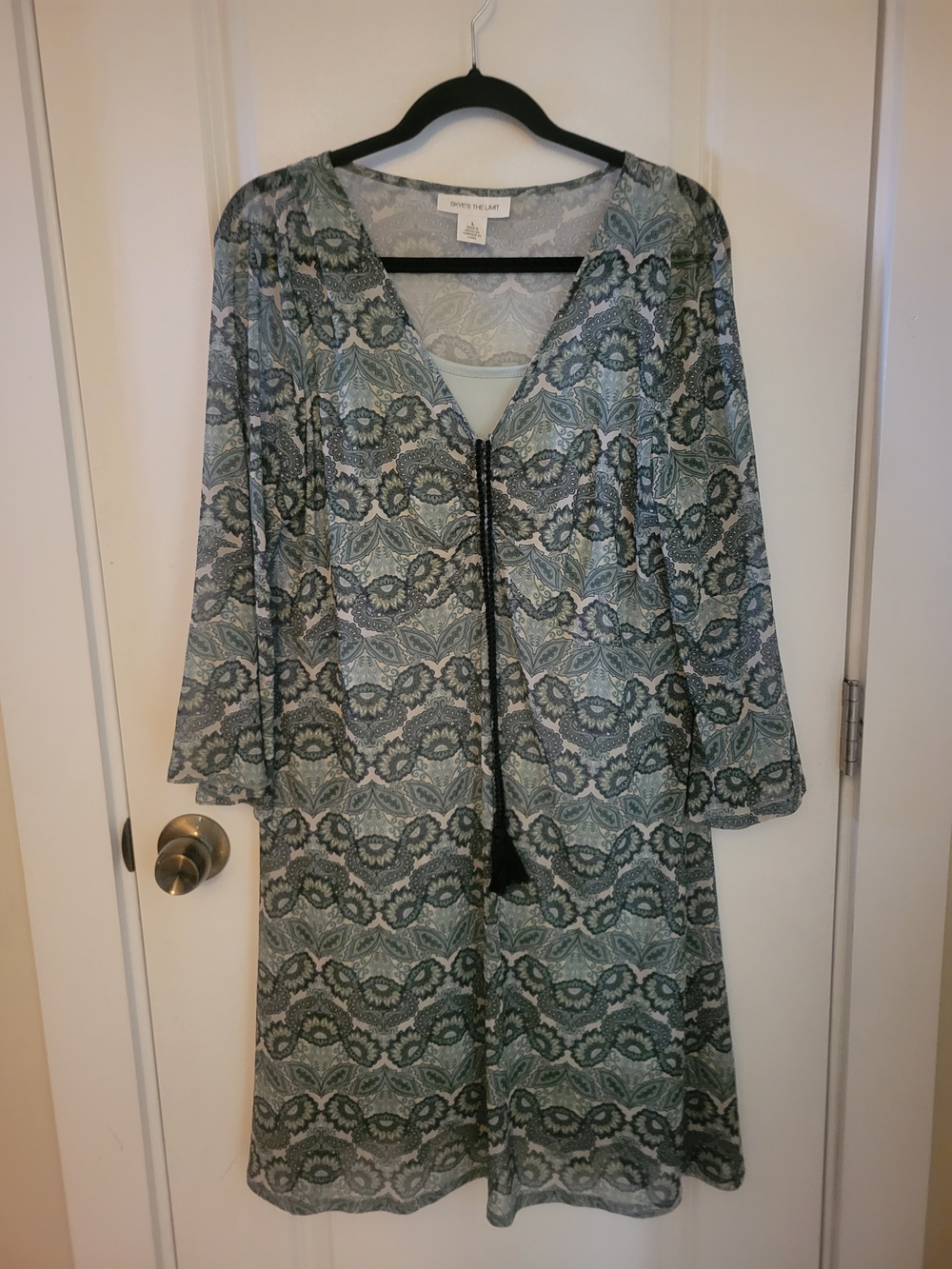 Skye's the Limit Sage Green & Black Lace-Print Midi Dress